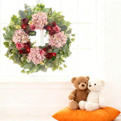 24 Inch Spring Wreaths for Front Door with Hydrangeas Roses