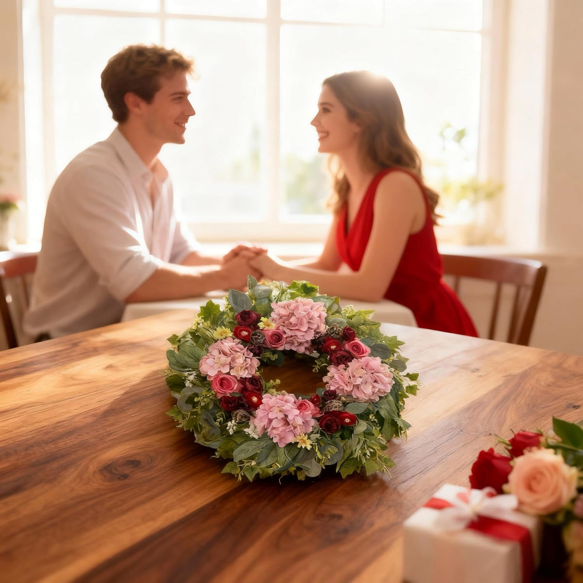 24 Inch Spring Wreaths for Front Door with Hydrangeas Roses