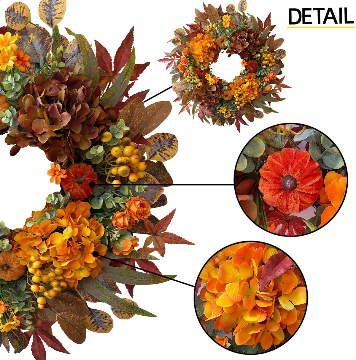 24 Inch Spring Wreaths for Front Door with Hydrangeas Roses