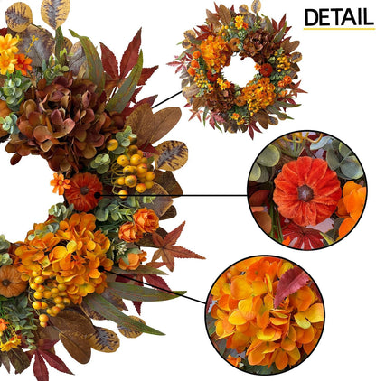 24 Inch Spring Wreaths for Front Door with Hydrangeas Roses