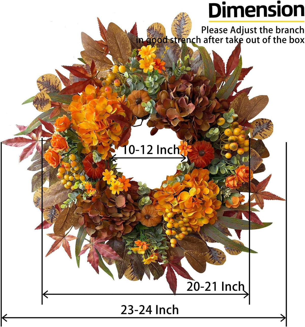 24 Inch Spring Wreaths for Front Door with Hydrangeas Roses