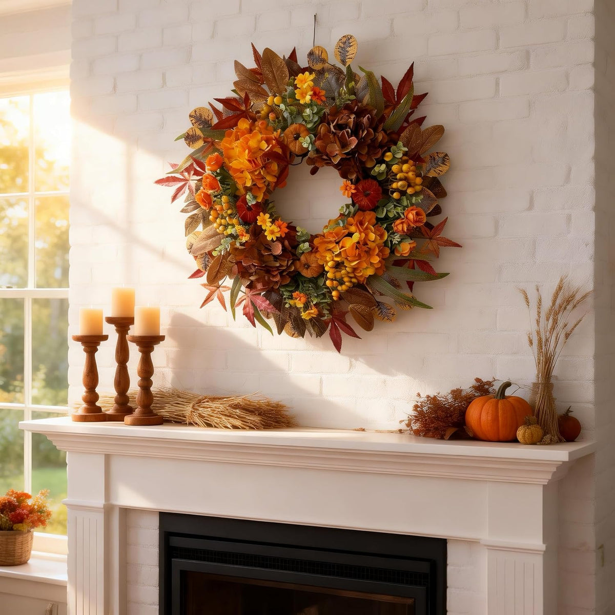 24 Inch Spring Wreaths for Front Door with Hydrangeas Roses