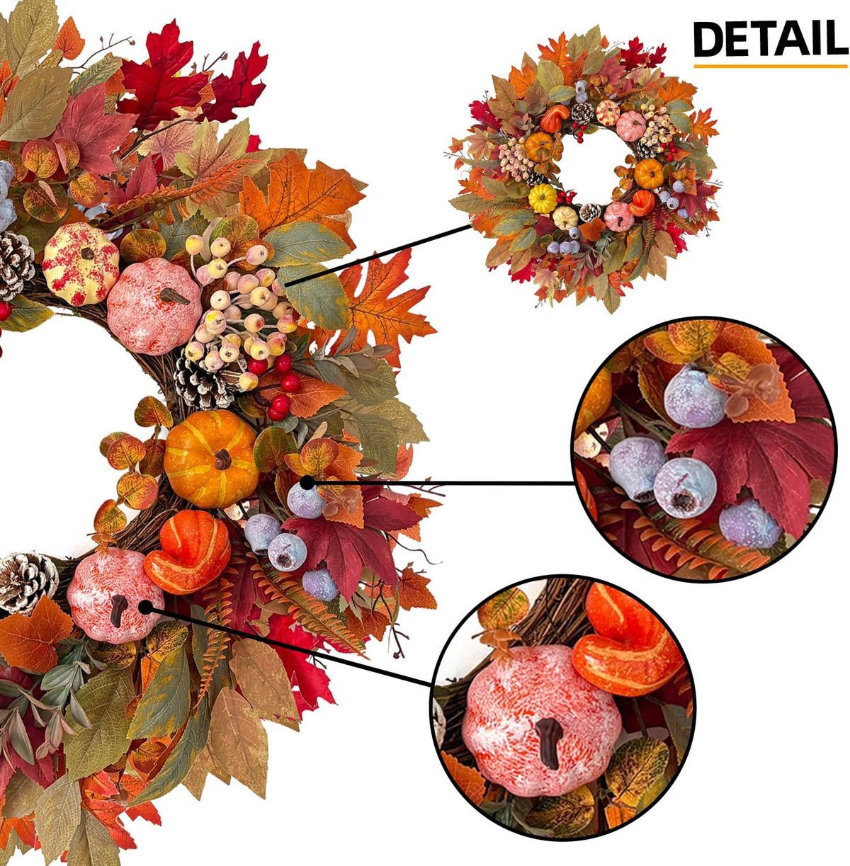 24 Inch Spring Wreaths for Front Door with Hydrangeas Roses