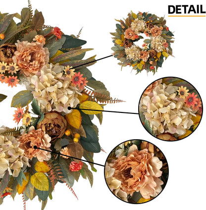 24 Inch Spring Wreaths for Front Door with Hydrangeas Roses