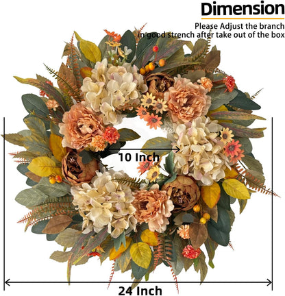 24 Inch Spring Wreaths for Front Door with Hydrangeas Roses