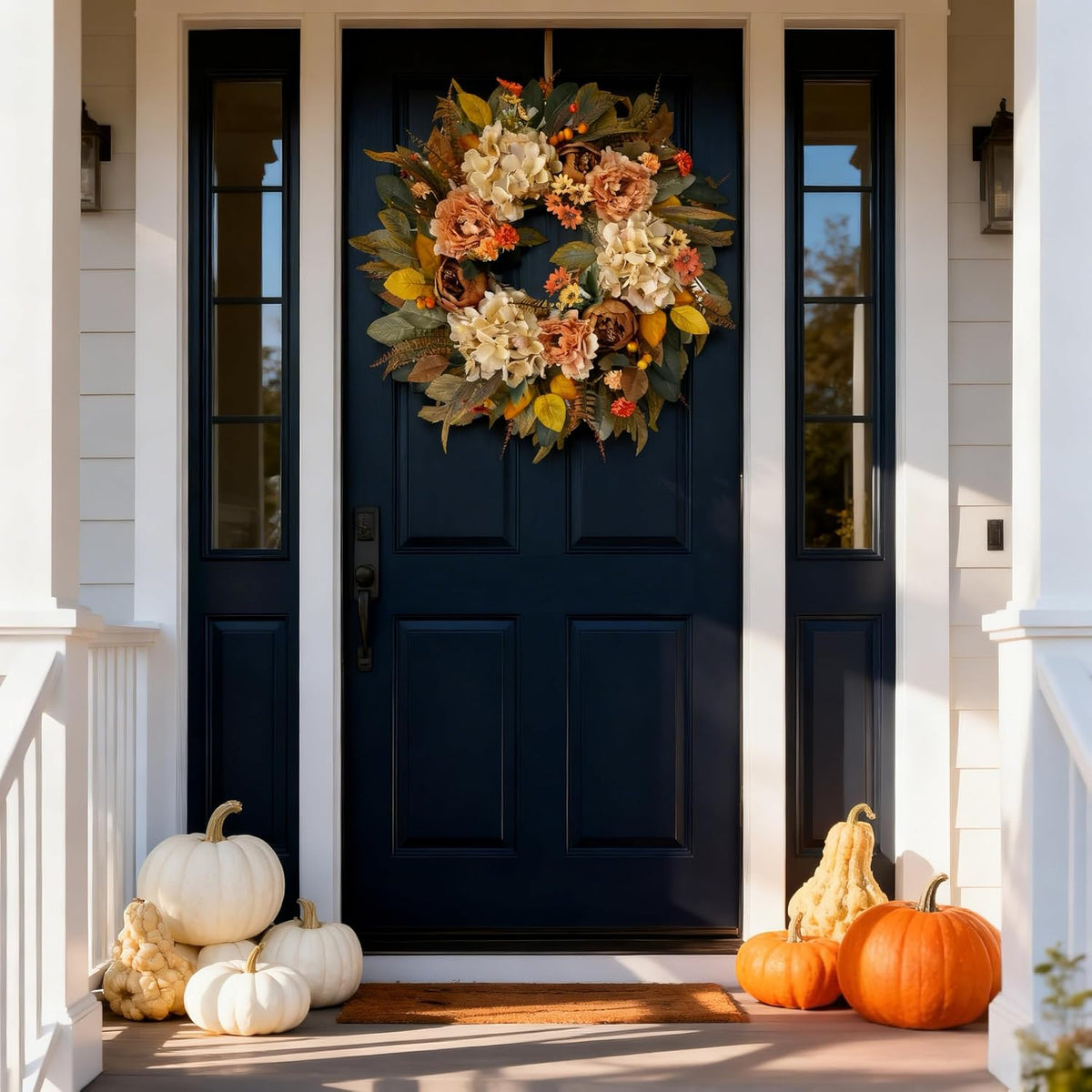 24 Inch Spring Wreaths for Front Door with Hydrangeas Roses