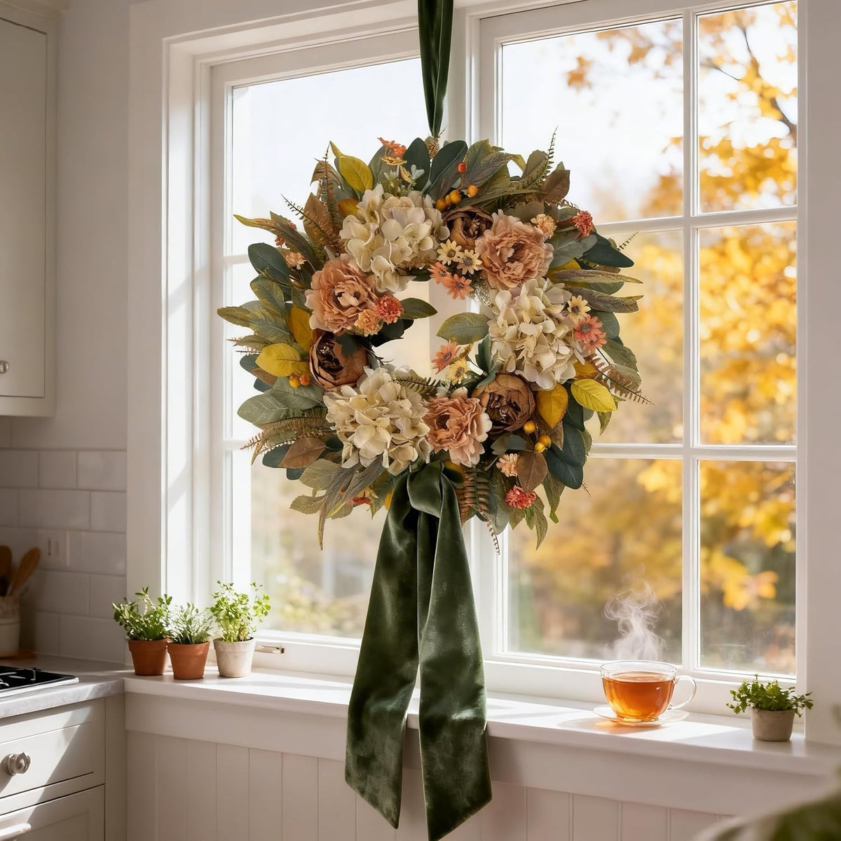 24 Inch Spring Wreaths for Front Door with Hydrangeas Roses