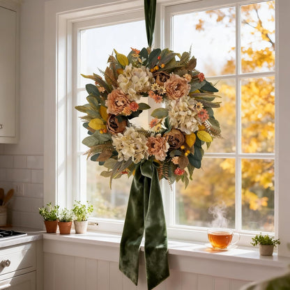 24 Inch Spring Wreaths for Front Door with Hydrangeas Roses