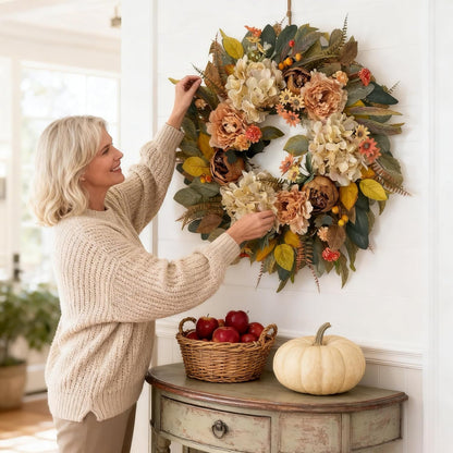24 Inch Spring Wreaths for Front Door with Hydrangeas Roses