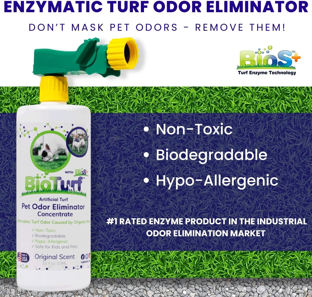 + Artificial Turf Cleaner for Pet Urine Outdoor - Pet Odor Eliminator for Artificial Grass Dog Urine Cleaner - Organic, Non-Toxic - Safe for Use Around Kids, Pets, & Plants, 32oz