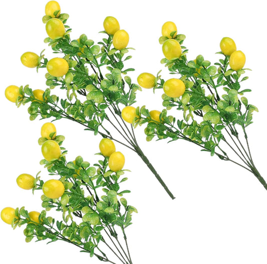 3 Pack Artificial Lemon Branches for Vases, 14 Inch Fake Lemon Decor Lifelike Plant Decor Fake Tree Branches for Home Kitchen Decor Table Centerpiece