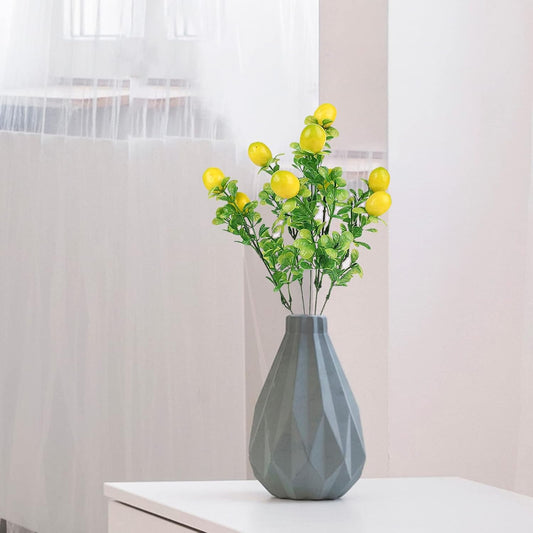 3 Pack Artificial Lemon Branches for Vases, 14 Inch Fake Lemon Decor Lifelike Plant Decor Fake Tree Branches for Home Kitchen Decor Table Centerpiece