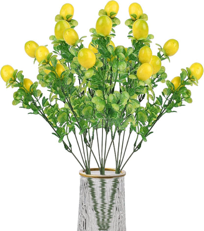 3 Pack Artificial Lemon Branches for Vases, 14 Inch Fake Lemon Decor Lifelike Plant Decor Fake Tree Branches for Home Kitchen Decor Table Centerpiece