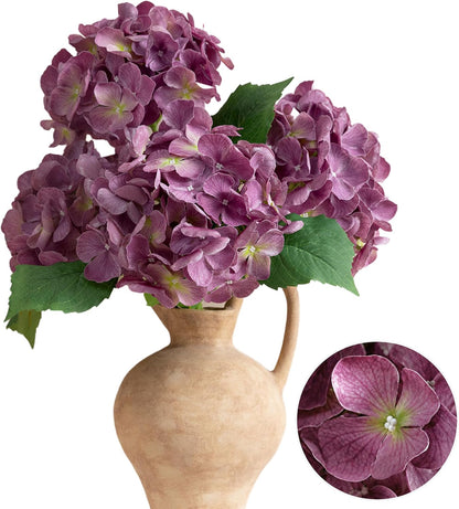Hydrangea Fake Flowers 4pcs 29" Purple Faux Artificial Flower | 3D Print Latex, Real Touch Flower, Realistic Textures, Indoor Outdoor Decor, Table Centerpieces, Wedding Bouquets
