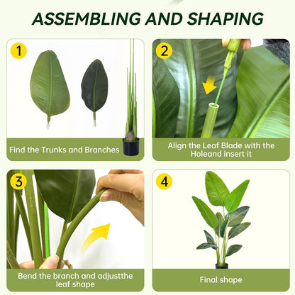 Bird of Paradise Plant Artificial 4ft, Faux Banana Leaf Tree with 9 Trunks in Pot and Woven Seagrass Belly Basket - The Perfect Silk Faux Plant for Indoor Outdoor House Living Room Decor