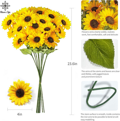 Artificial Sunflowers 23.6in 10 Bundles Total 30 Heads Fake Sunflower Bouquet,Realistic Silk Artificial Yellow Sunflowers for Wedding Home Office Parties Summer Decoration