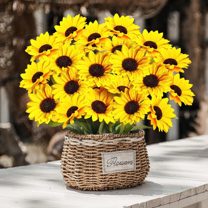 Artificial Sunflowers 23.6in 10 Bundles Total 30 Heads Fake Sunflower Bouquet,Realistic Silk Artificial Yellow Sunflowers for Wedding Home Office Parties Summer Decoration
