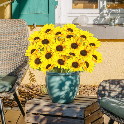 Artificial Sunflowers 23.6in 10 Bundles Total 30 Heads Fake Sunflower Bouquet,Realistic Silk Artificial Yellow Sunflowers for Wedding Home Office Parties Summer Decoration