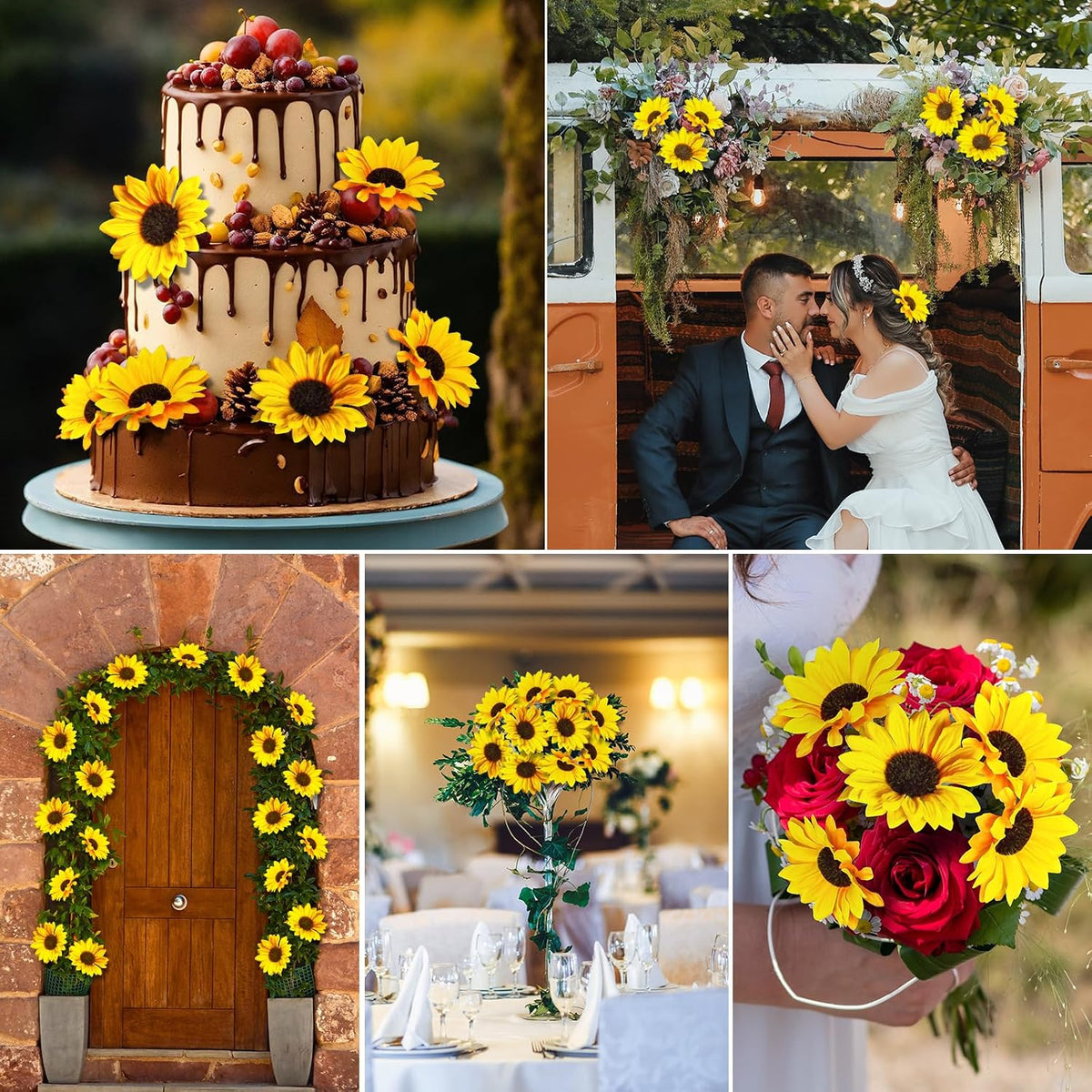 Artificial Sunflowers 23.6in 10 Bundles Total 30 Heads Fake Sunflower Bouquet,Realistic Silk Artificial Yellow Sunflowers for Wedding Home Office Parties Summer Decoration