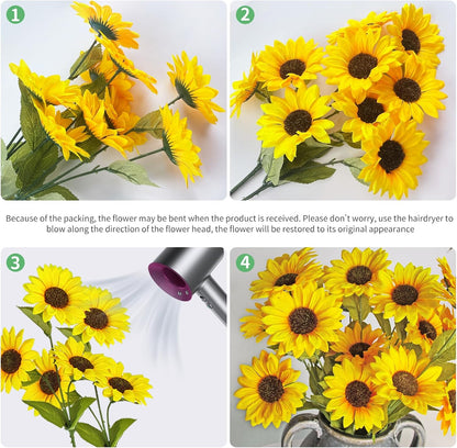 Artificial Sunflowers 23.6in 10 Bundles Total 30 Heads Fake Sunflower Bouquet,Realistic Silk Artificial Yellow Sunflowers for Wedding Home Office Parties Summer Decoration