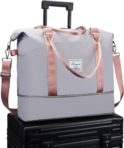 Gym Bag with Wet Pocket, Foldable Travel Duffle Bag Carry On Weekender Bags for Women, Waterproof Overnight Bag for Travel, Gym, Yoga