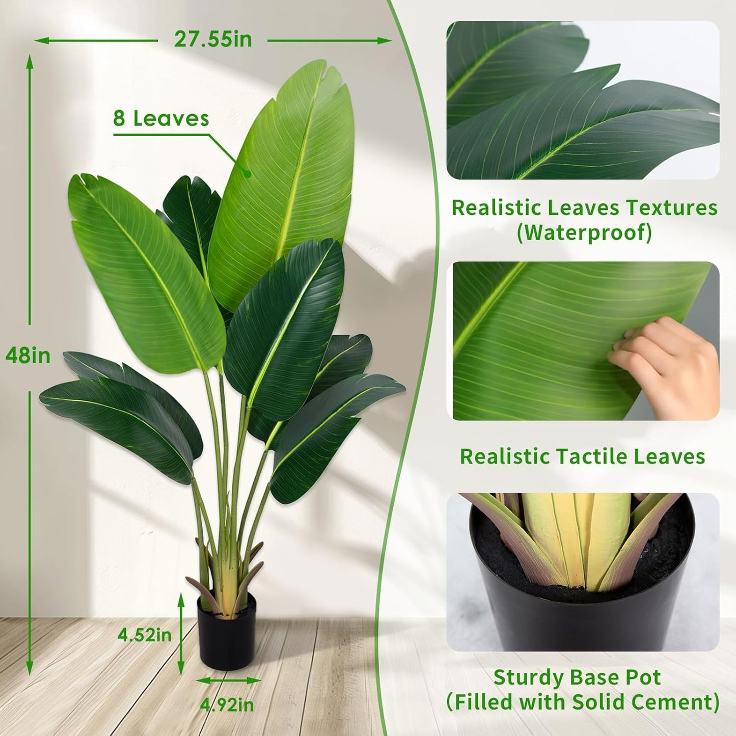 Artificial Bird of Paradise Plant 5.2Ft Fake Tropical Palm Tree with 10Trunks Faux Banana Leaf Trees in Pot for Home Indoor Outdoor Office Modern Decor Housewarming Gift（1Pcs）