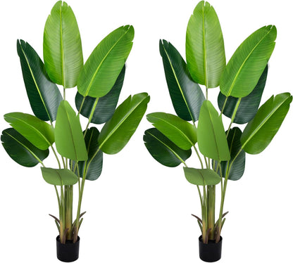 Artificial Bird of Paradise Plant 5.2Ft Fake Tropical Palm Tree with 10Trunks Faux Banana Leaf Trees in Pot for Home Indoor Outdoor Office Modern Decor Housewarming Gift（1Pcs）