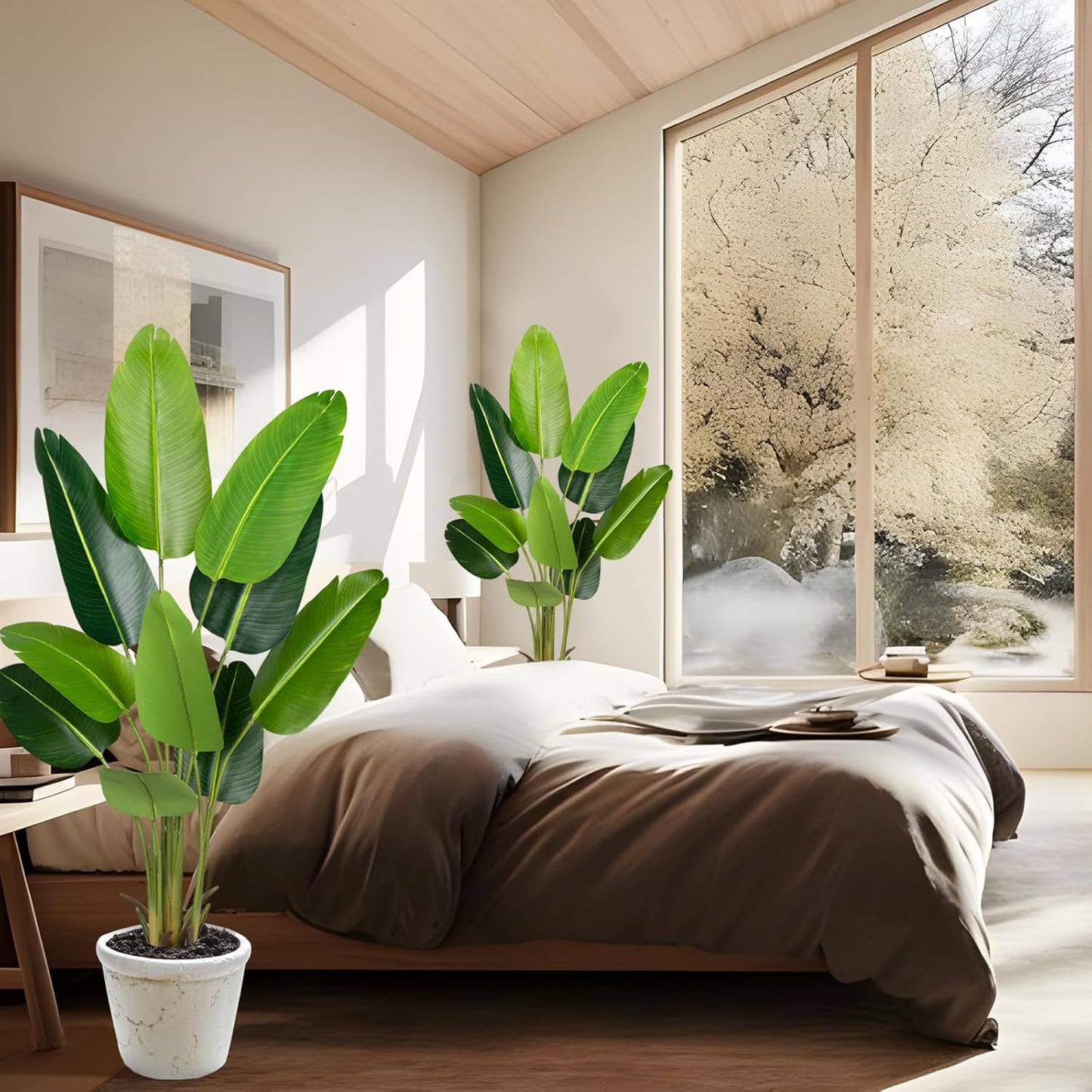 Artificial Bird of Paradise Plant 5.2Ft Fake Tropical Palm Tree with 10Trunks Faux Banana Leaf Trees in Pot for Home Indoor Outdoor Office Modern Decor Housewarming Gift（1Pcs）