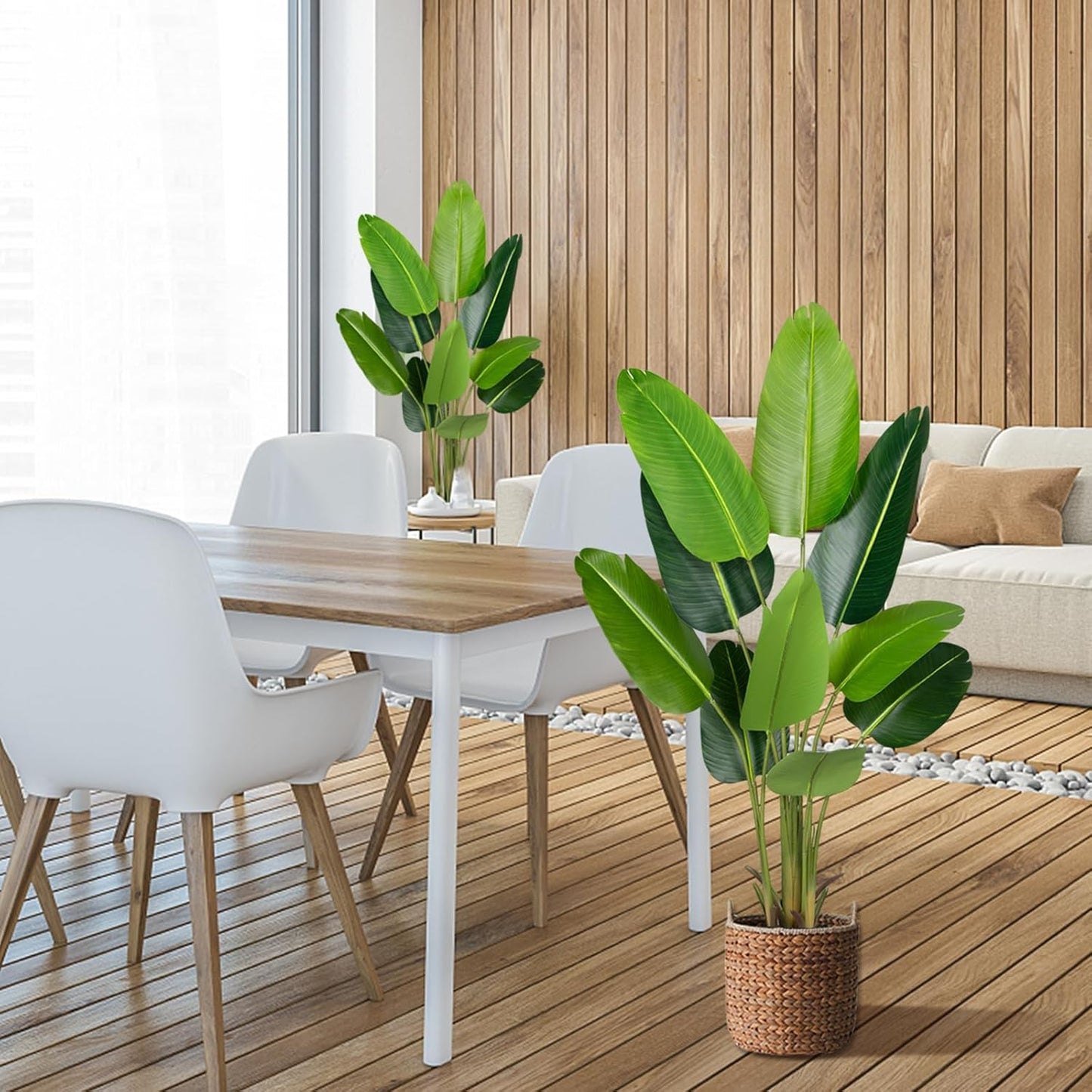 Artificial Bird of Paradise Plant 5.2Ft Fake Tropical Palm Tree with 10Trunks Faux Banana Leaf Trees in Pot for Home Indoor Outdoor Office Modern Decor Housewarming Gift（1Pcs）