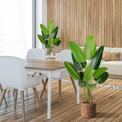 Artificial Bird of Paradise Plant 5.2Ft Fake Tropical Palm Tree with 10Trunks Faux Banana Leaf Trees in Pot for Home Indoor Outdoor Office Modern Decor Housewarming Gift（1Pcs）