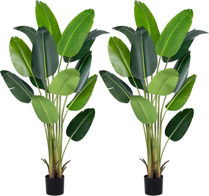 Artificial Bird of Paradise Plant 5.2Ft Fake Tropical Palm Tree with 10Trunks Faux Banana Leaf Trees in Pot for Home Indoor Outdoor Office Modern Decor Housewarming Gift（1Pcs）