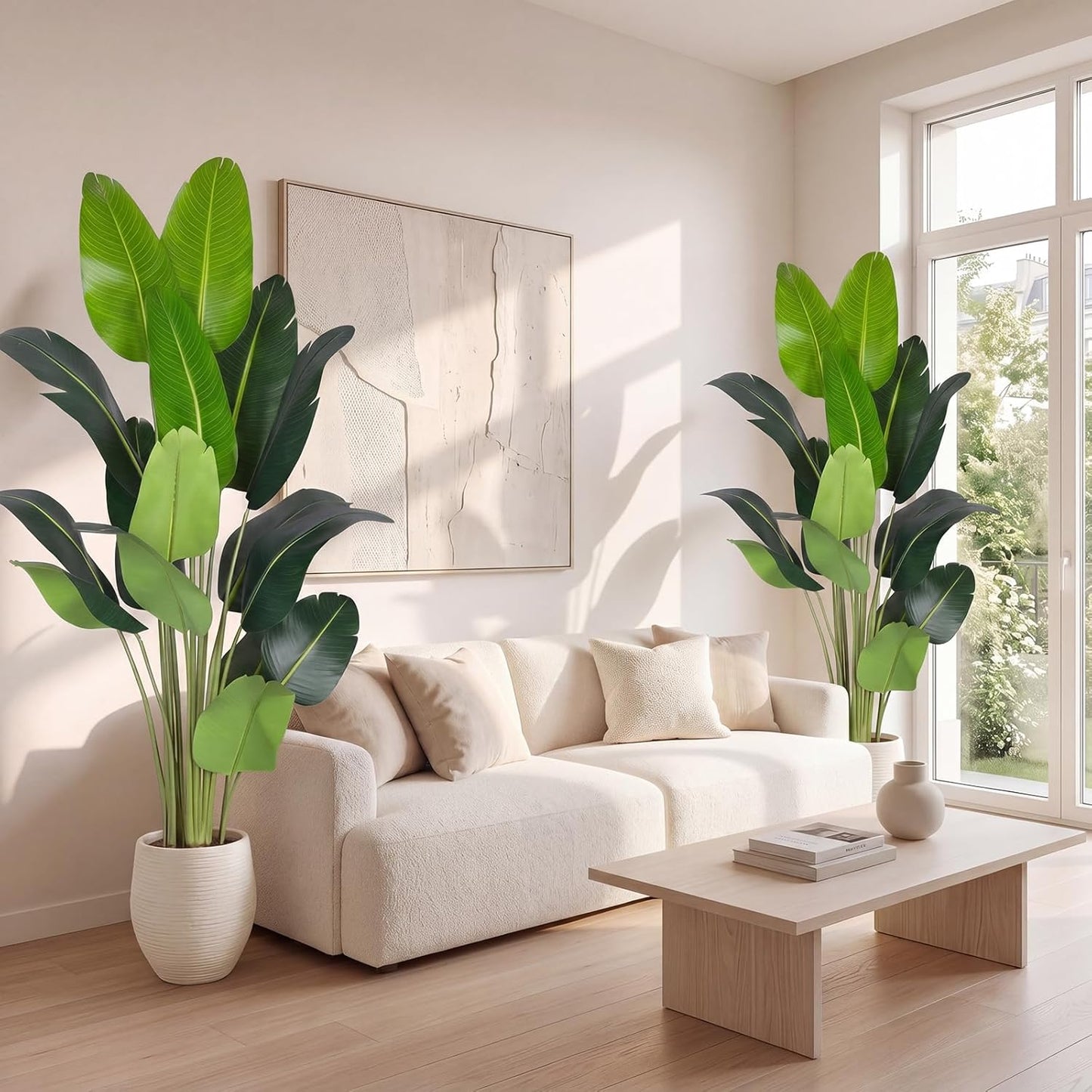 Artificial Bird of Paradise Plant 5.2Ft Fake Tropical Palm Tree with 10Trunks Faux Banana Leaf Trees in Pot for Home Indoor Outdoor Office Modern Decor Housewarming Gift（1Pcs）