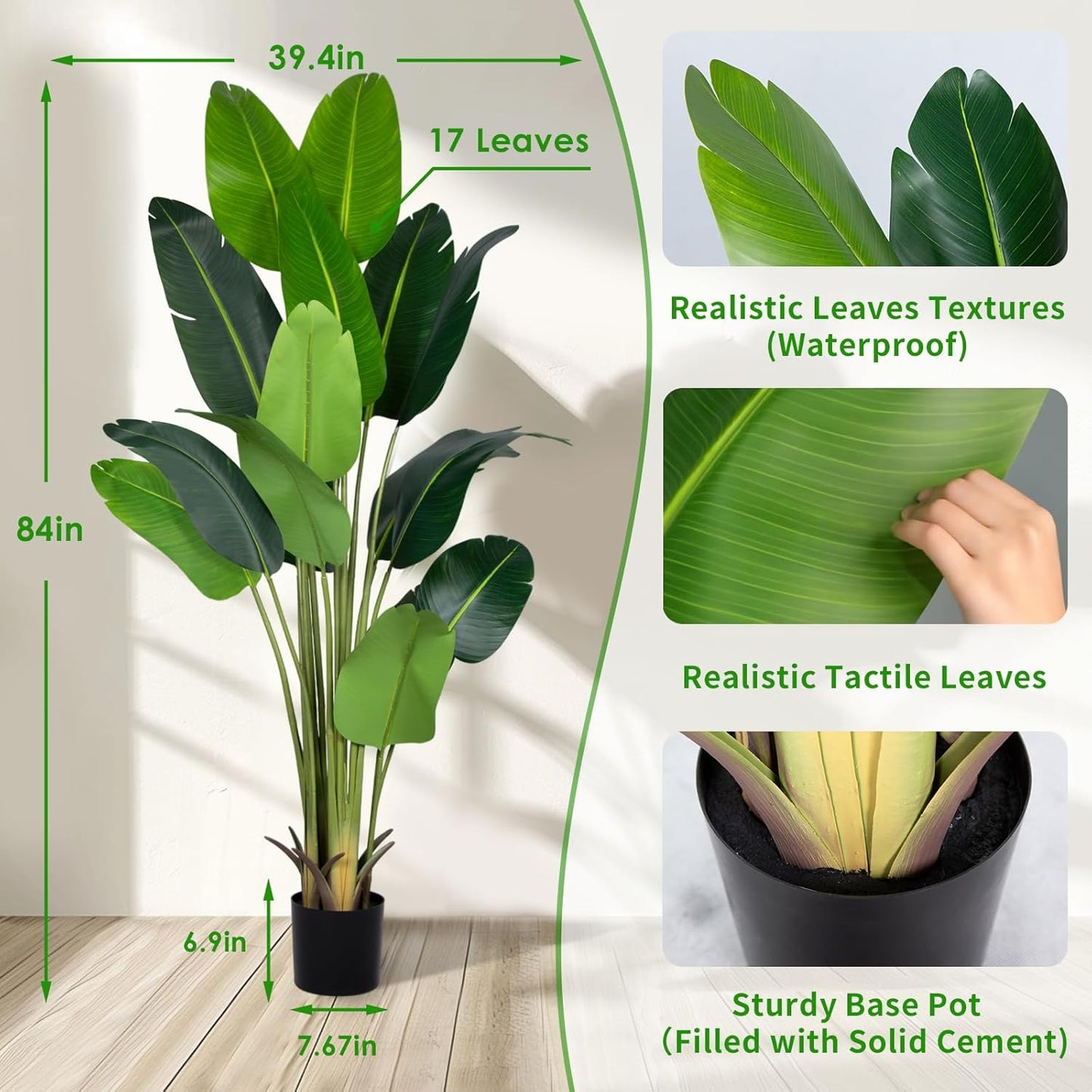 Artificial Bird of Paradise Plant 5.2Ft Fake Tropical Palm Tree with 10Trunks Faux Banana Leaf Trees in Pot for Home Indoor Outdoor Office Modern Decor Housewarming Gift（1Pcs）