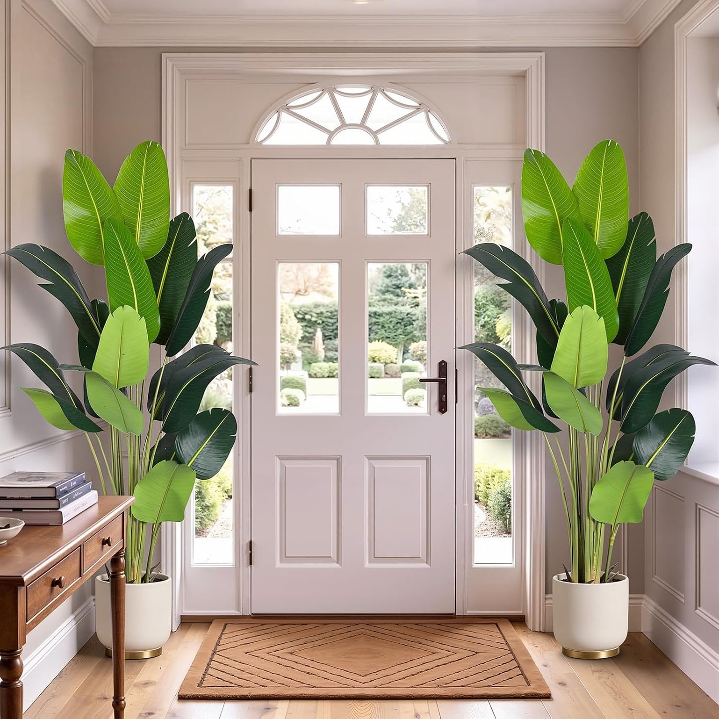 Artificial Bird of Paradise Plant 5.2Ft Fake Tropical Palm Tree with 10Trunks Faux Banana Leaf Trees in Pot for Home Indoor Outdoor Office Modern Decor Housewarming Gift（1Pcs）