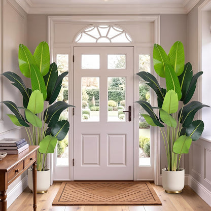 Artificial Bird of Paradise Plant 5.2Ft Fake Tropical Palm Tree with 10Trunks Faux Banana Leaf Trees in Pot for Home Indoor Outdoor Office Modern Decor Housewarming Gift（1Pcs）