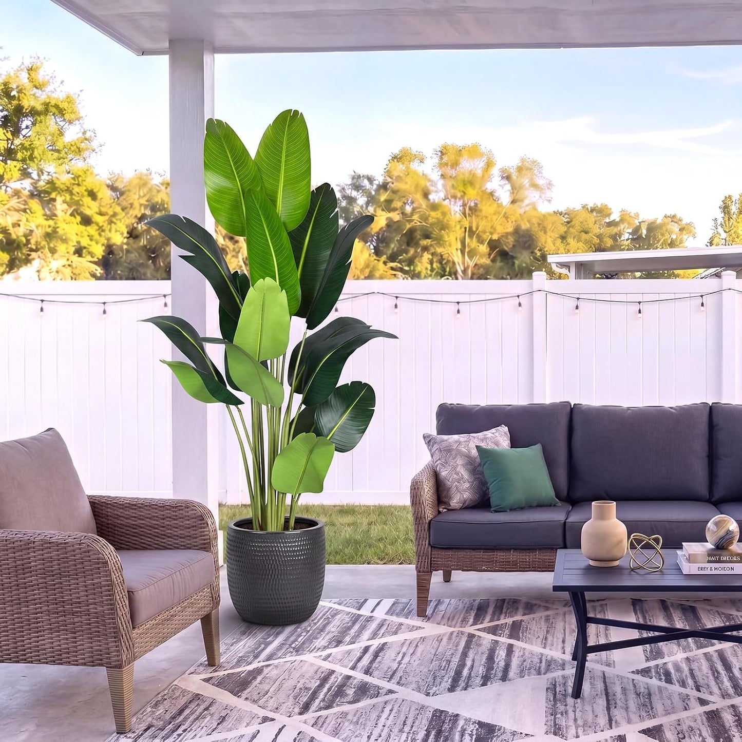 Artificial Bird of Paradise Plant 5.2Ft Fake Tropical Palm Tree with 10Trunks Faux Banana Leaf Trees in Pot for Home Indoor Outdoor Office Modern Decor Housewarming Gift（1Pcs）
