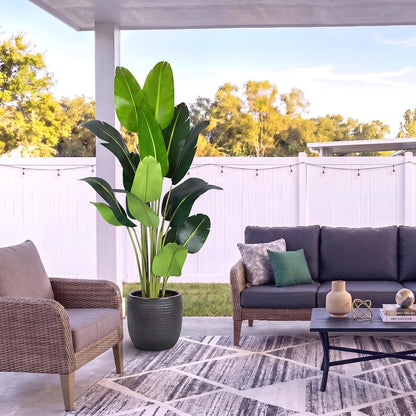 Artificial Bird of Paradise Plant 5.2Ft Fake Tropical Palm Tree with 10Trunks Faux Banana Leaf Trees in Pot for Home Indoor Outdoor Office Modern Decor Housewarming Gift（1Pcs）
