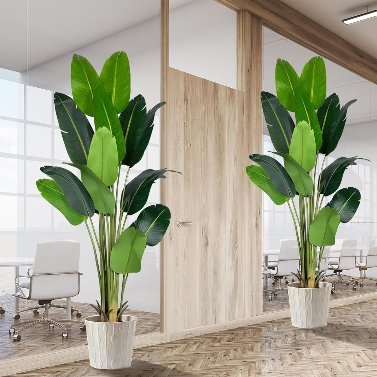 Artificial Bird of Paradise Plant 5.2Ft Fake Tropical Palm Tree with 10Trunks Faux Banana Leaf Trees in Pot for Home Indoor Outdoor Office Modern Decor Housewarming Gift（1Pcs）