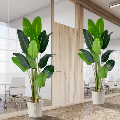 Artificial Bird of Paradise Plant 5.2Ft Fake Tropical Palm Tree with 10Trunks Faux Banana Leaf Trees in Pot for Home Indoor Outdoor Office Modern Decor Housewarming Gift（1Pcs）