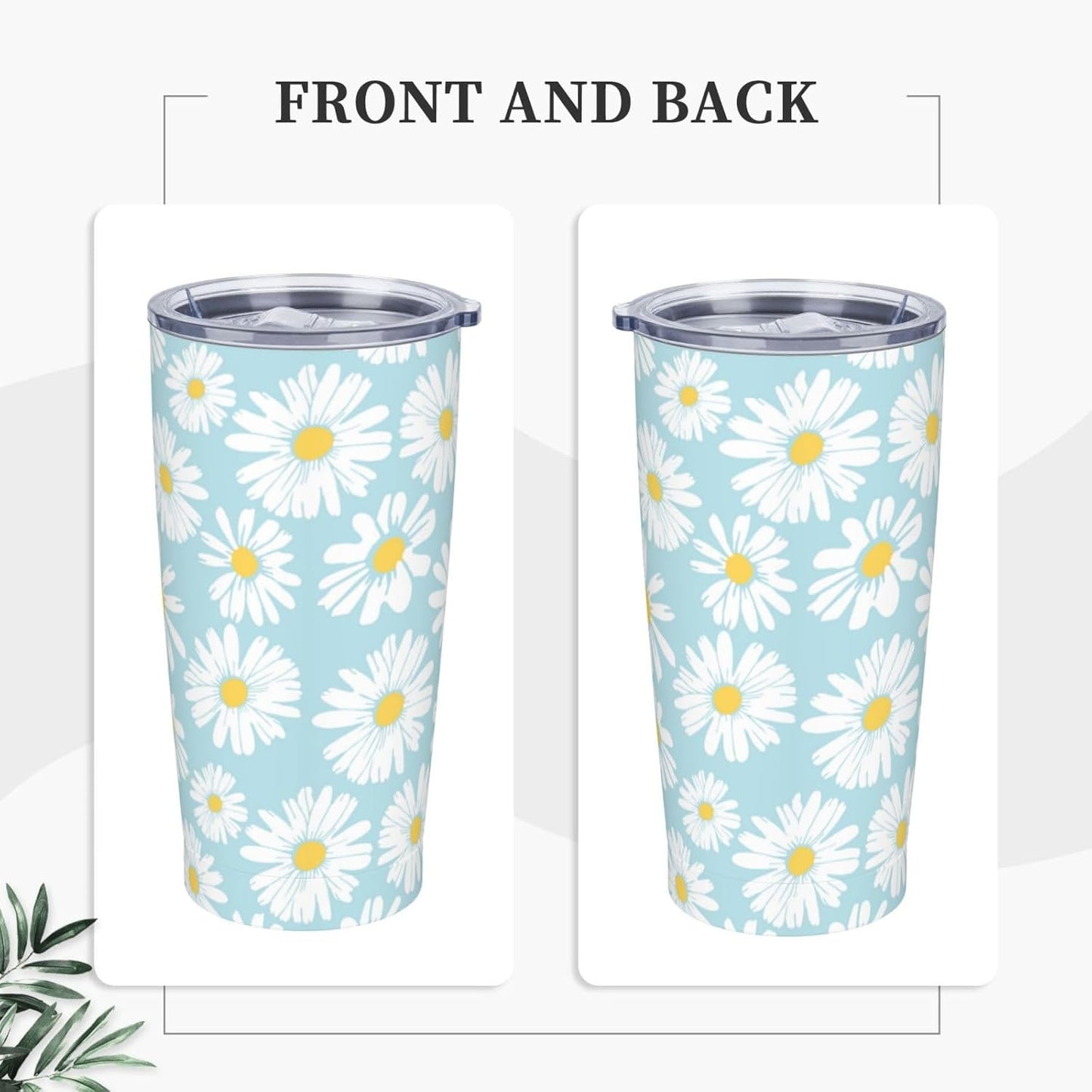 Lemon Tumbler 20oz Green Leaves Stainless Steel Insulated Tumblers with Lid and Straw Travel Coffee Mug Tea Wine Cups Water Bottle Sport Gifts for Women