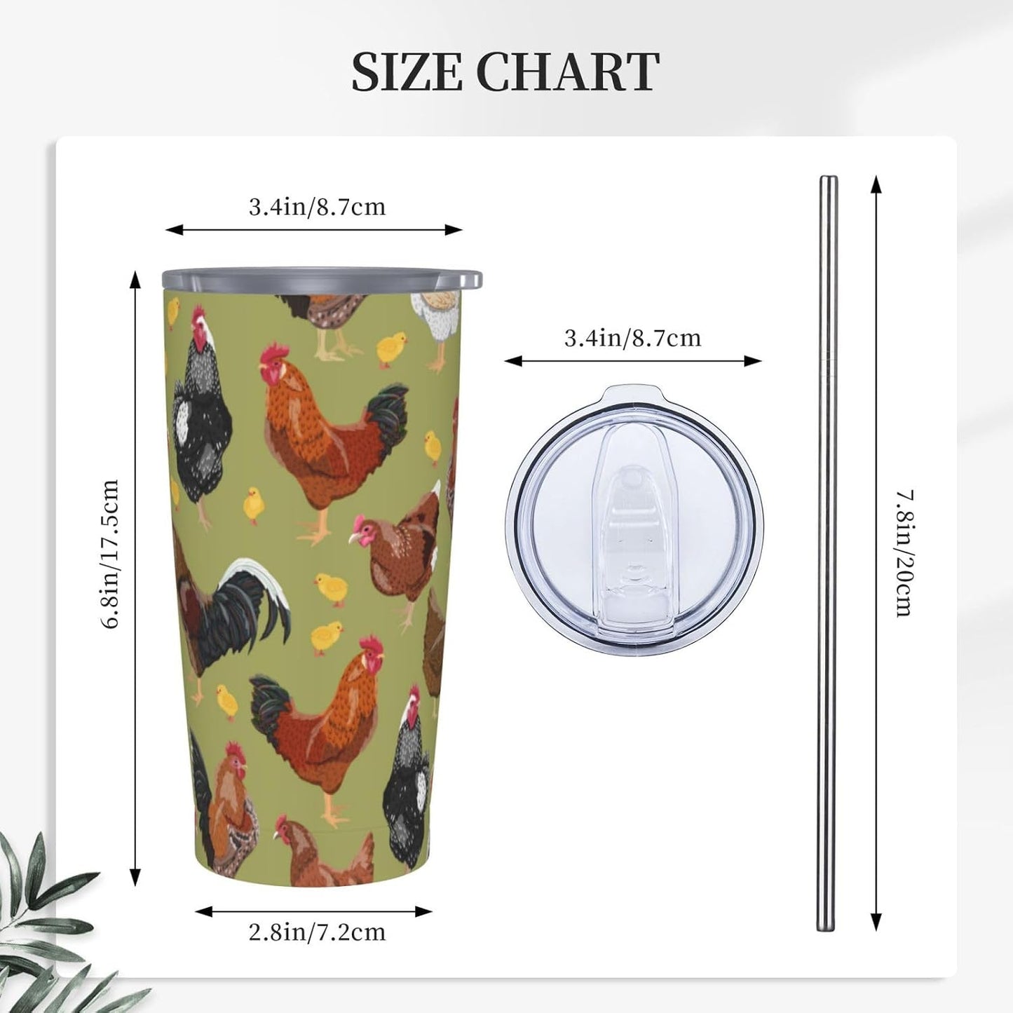 Lemon Tumbler 20oz Green Leaves Stainless Steel Insulated Tumblers with Lid and Straw Travel Coffee Mug Tea Wine Cups Water Bottle Sport Gifts for Women