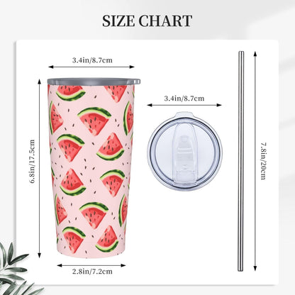 Lemon Tumbler 20oz Green Leaves Stainless Steel Insulated Tumblers with Lid and Straw Travel Coffee Mug Tea Wine Cups Water Bottle Sport Gifts for Women