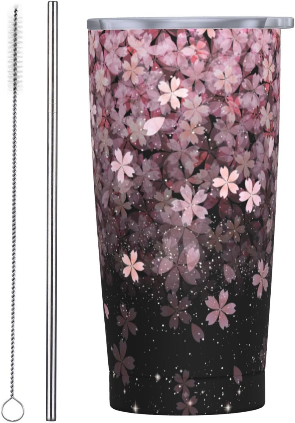 Lemon Tumbler 20oz Green Leaves Stainless Steel Insulated Tumblers with Lid and Straw Travel Coffee Mug Tea Wine Cups Water Bottle Sport Gifts for Women