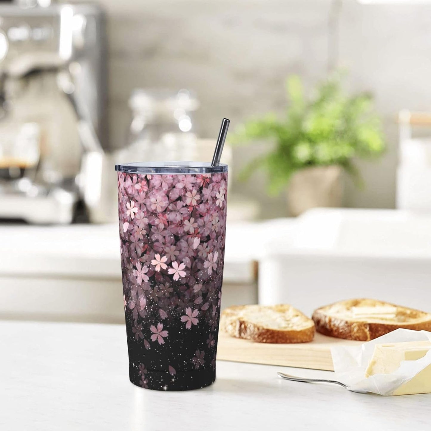 Lemon Tumbler 20oz Green Leaves Stainless Steel Insulated Tumblers with Lid and Straw Travel Coffee Mug Tea Wine Cups Water Bottle Sport Gifts for Women
