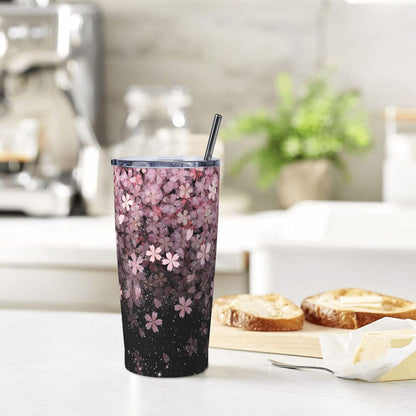 Lemon Tumbler 20oz Green Leaves Stainless Steel Insulated Tumblers with Lid and Straw Travel Coffee Mug Tea Wine Cups Water Bottle Sport Gifts for Women