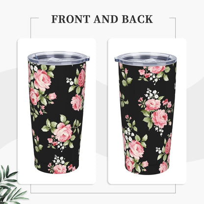 Lemon Tumbler 20oz Green Leaves Stainless Steel Insulated Tumblers with Lid and Straw Travel Coffee Mug Tea Wine Cups Water Bottle Sport Gifts for Women