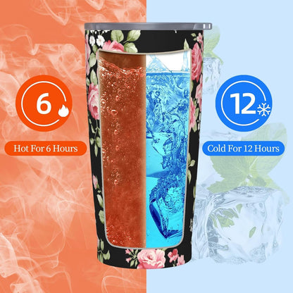 Lemon Tumbler 20oz Green Leaves Stainless Steel Insulated Tumblers with Lid and Straw Travel Coffee Mug Tea Wine Cups Water Bottle Sport Gifts for Women