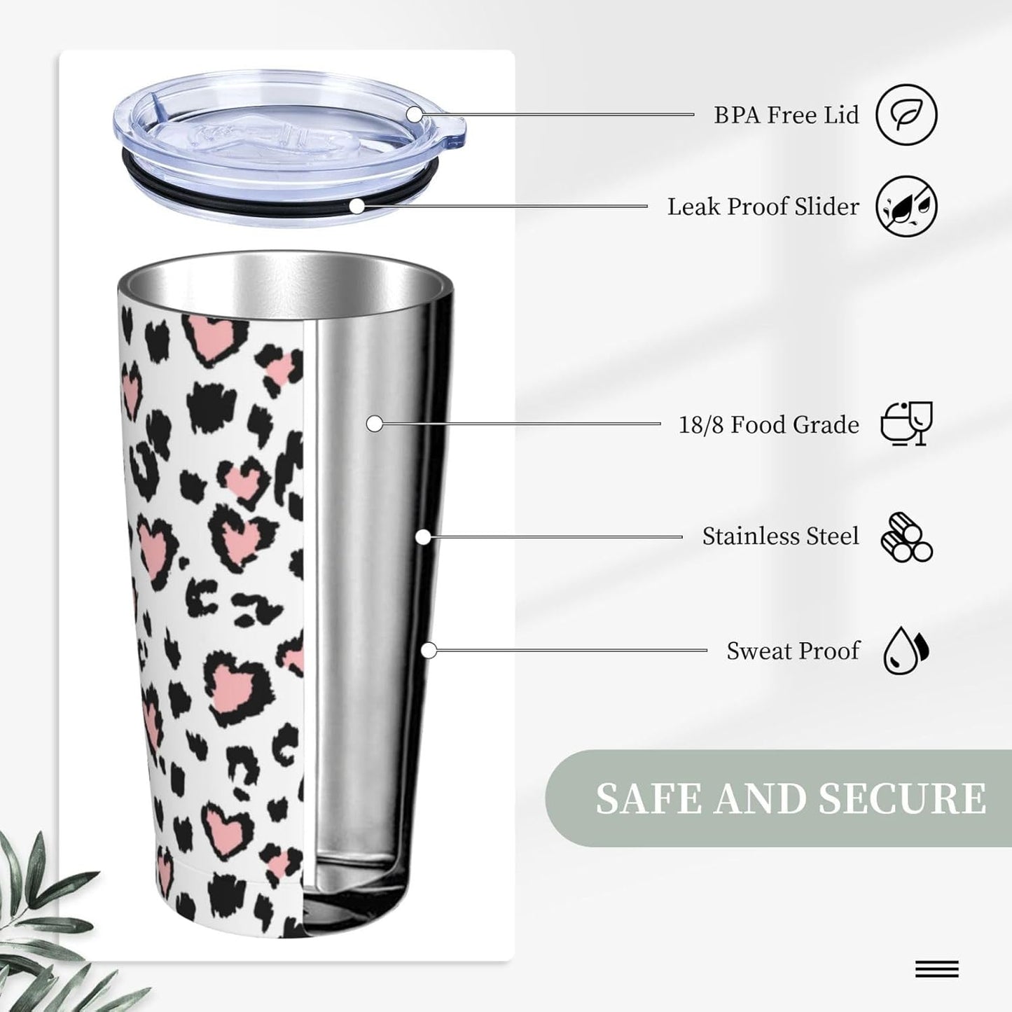 Lemon Tumbler 20oz Green Leaves Stainless Steel Insulated Tumblers with Lid and Straw Travel Coffee Mug Tea Wine Cups Water Bottle Sport Gifts for Women