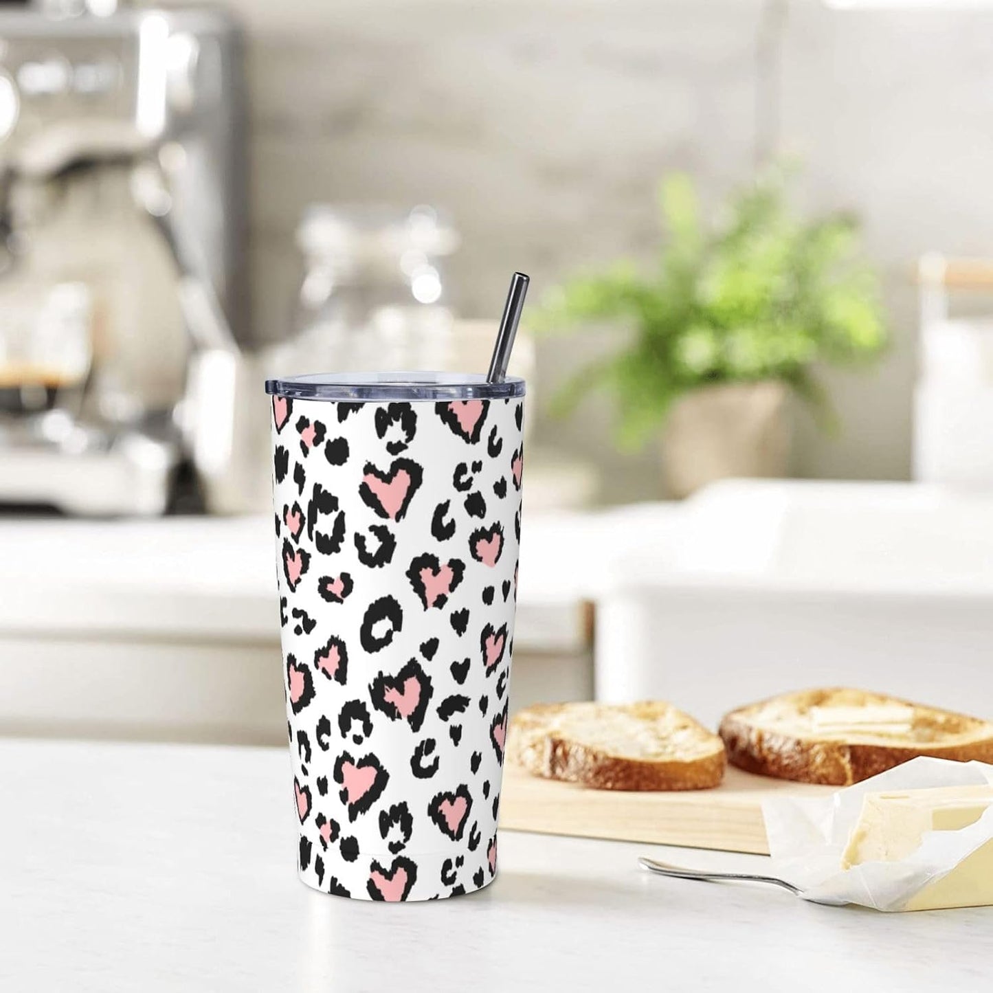 Lemon Tumbler 20oz Green Leaves Stainless Steel Insulated Tumblers with Lid and Straw Travel Coffee Mug Tea Wine Cups Water Bottle Sport Gifts for Women