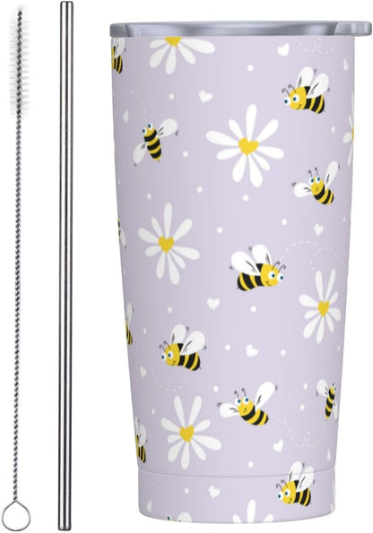 Lemon Tumbler 20oz Green Leaves Stainless Steel Insulated Tumblers with Lid and Straw Travel Coffee Mug Tea Wine Cups Water Bottle Sport Gifts for Women